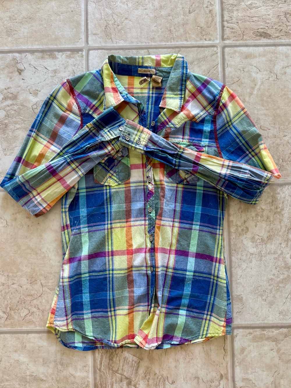 Buckle Eased Cotton Plaid Button Up Long Sleeve Women’s Shirt Size Medium